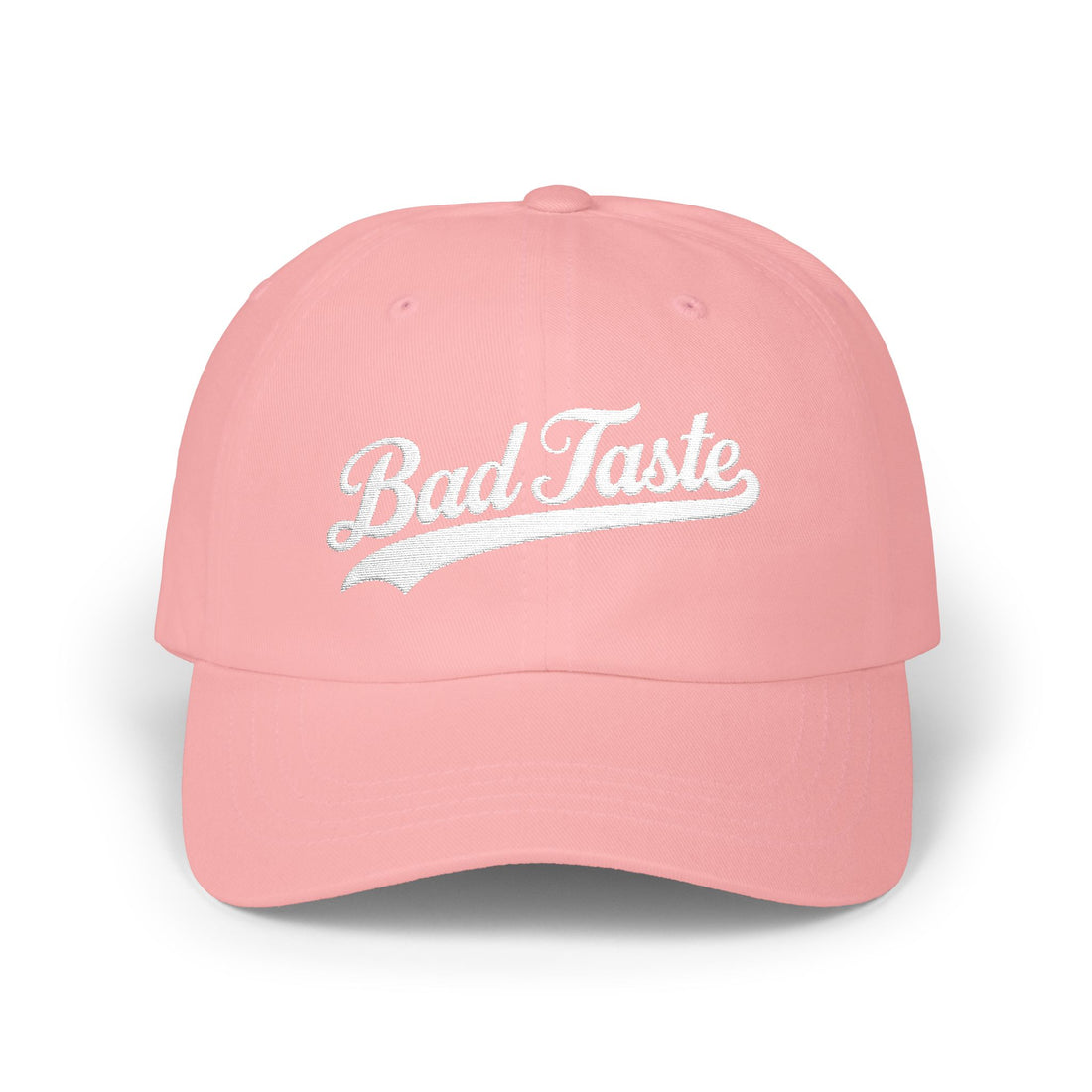 Bad Taste White Script Dad Cap